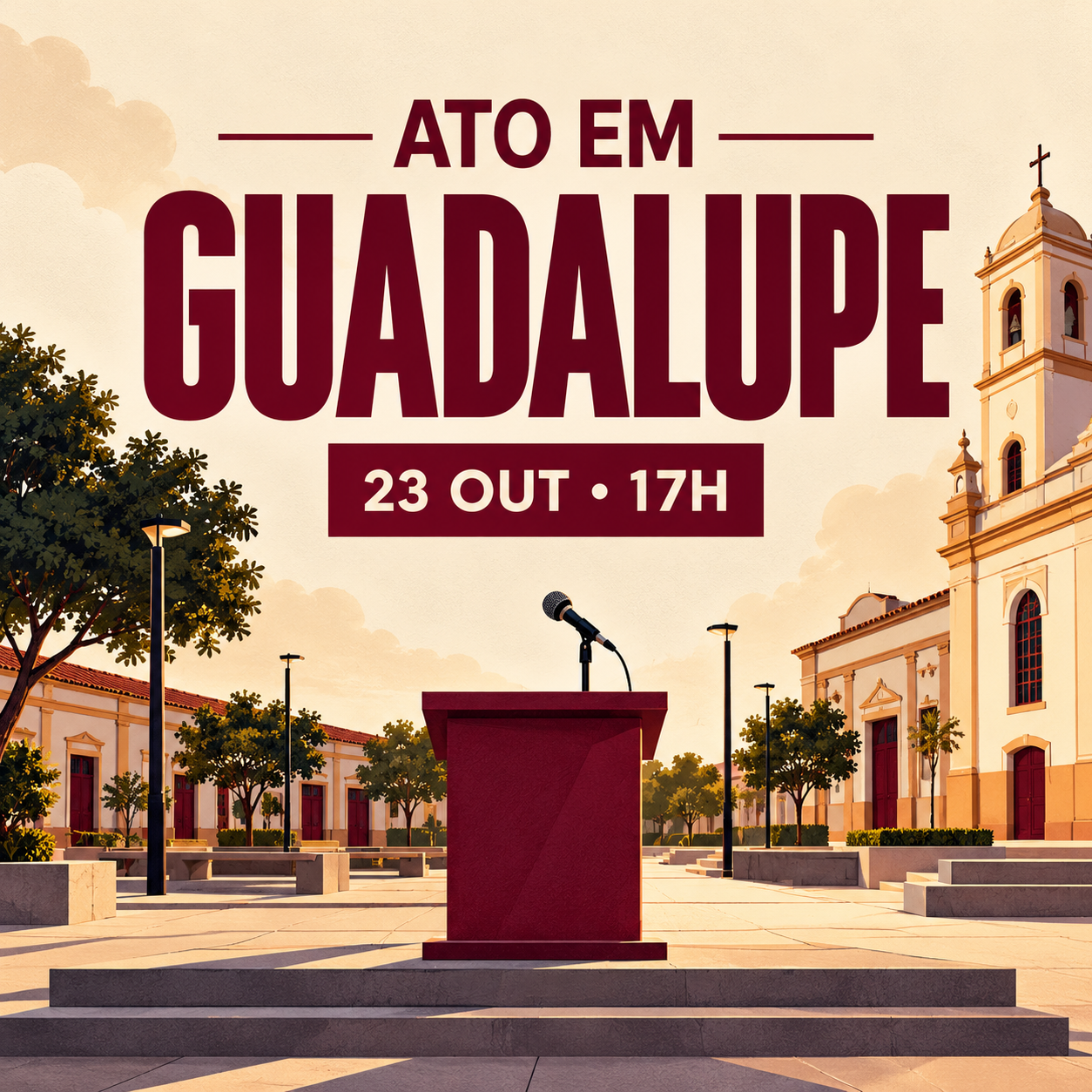 Arte ilustrativa de Guadalupe com Lula — ato e caminhada