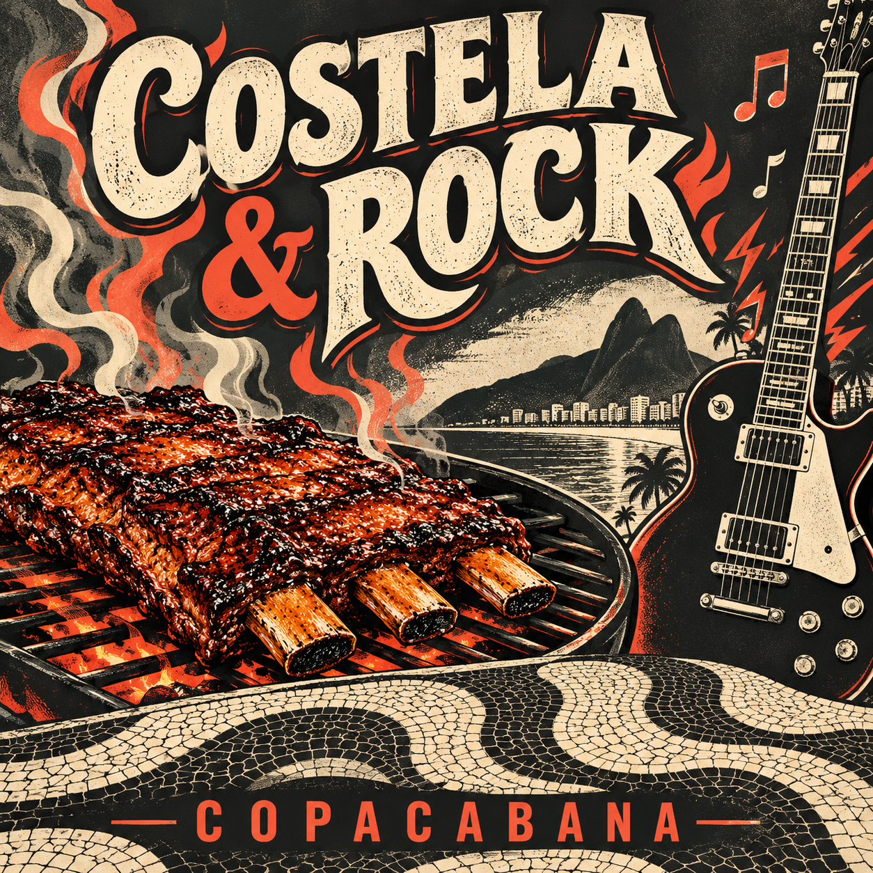 Arte ilustrativa de Costela & Rock em Copacabana