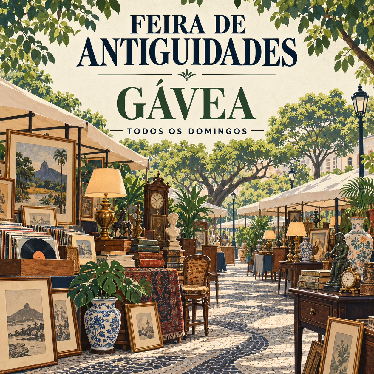 Arte ilustrativa de Feira de Antiguidades da Gávea