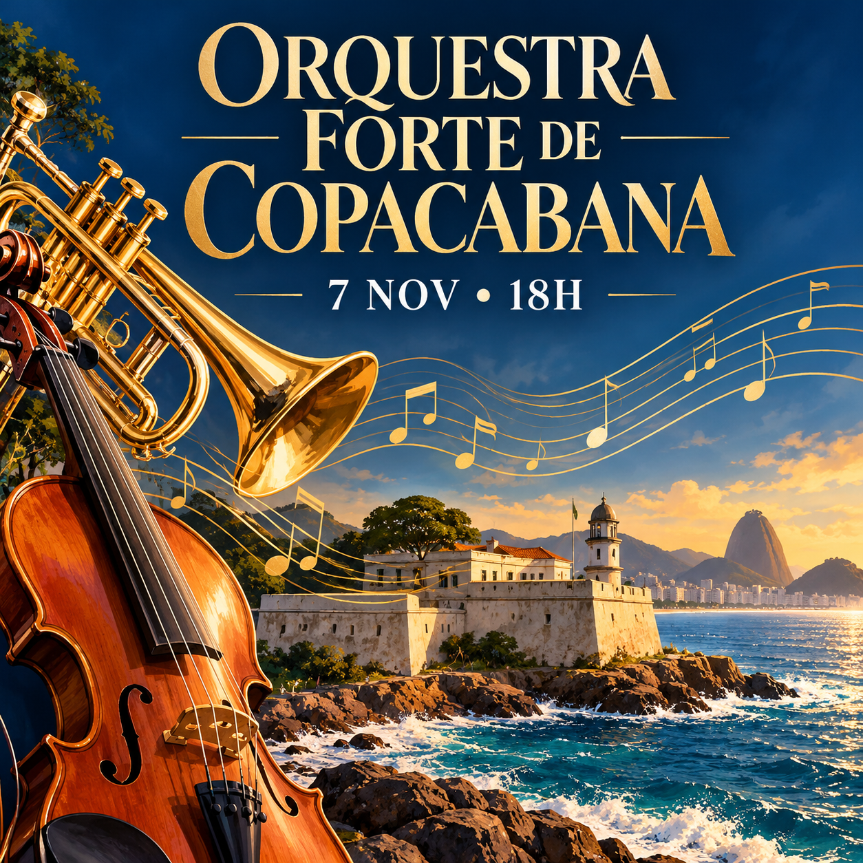 Arte ilustrativa de Orquestra Forte de Copacabana — concerto gratuito